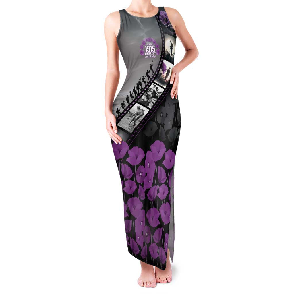 Personalised Remembering ANZAC Lest We Forget Family Matching Tank Maxi Dress and Hawaiian Shirt Vintage Film Frame Memorial Purple Poppy LT9 Mom's Dress Purple - Polynesian Pride