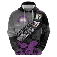 Personalised Remembering ANZAC Lest We Forget Hoodie Vintage Film Frame Memorial Purple Poppy