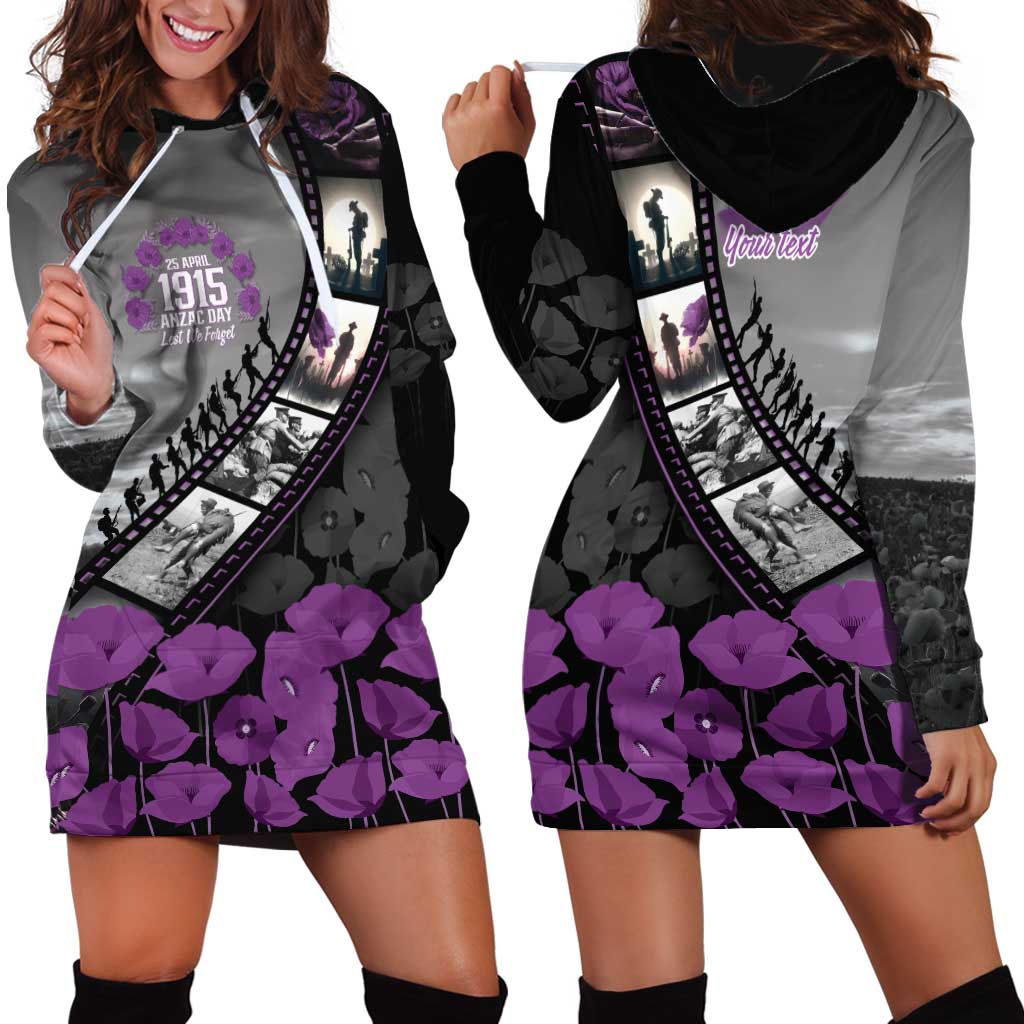 Personalised Remembering ANZAC Lest We Forget Hoodie Dress Vintage Film Frame Memorial Purple Poppy