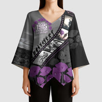 Personalised Remembering ANZAC Lest We Forget Kimono Sleeve Blouse Vintage Film Frame Memorial Purple Poppy