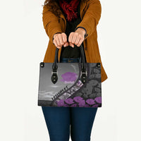 Personalised Remembering ANZAC Lest We Forget Leather Bag Vintage Film Frame Memorial Purple Poppy