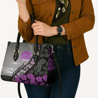Personalised Remembering ANZAC Lest We Forget Leather Bag Vintage Film Frame Memorial Purple Poppy