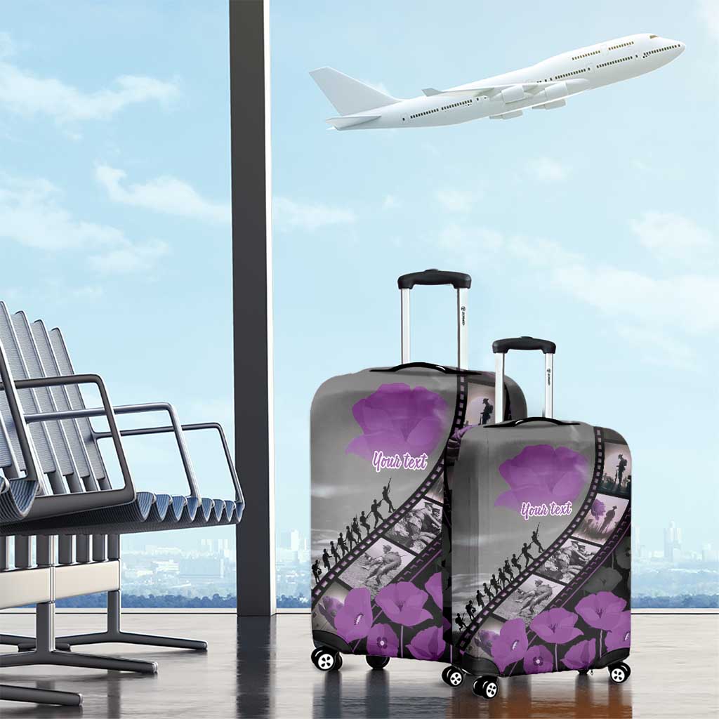 Personalised Remembering ANZAC Lest We Forget Luggage Cover Vintage Film Frame Memorial Purple Poppy