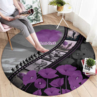 Personalised Remembering ANZAC Lest We Forget Round Carpet Vintage Film Frame Memorial Purple Poppy
