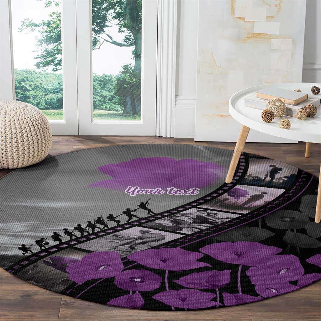Personalised Remembering ANZAC Lest We Forget Round Carpet Vintage Film Frame Memorial Purple Poppy