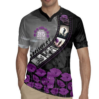 Personalised Remembering ANZAC Lest We Forget Rugby Jersey Vintage Film Frame Memorial Purple Poppy