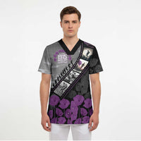 Personalised Remembering ANZAC Lest We Forget Scrub Top Vintage Film Frame Memorial Purple Poppy