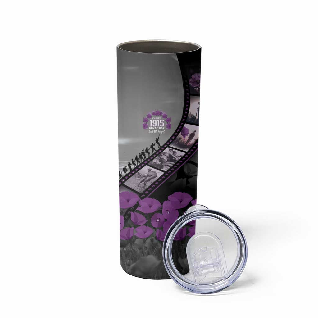 Personalised Remembering ANZAC Lest We Forget Skinny Tumbler Vintage Film Frame Memorial Purple Poppy