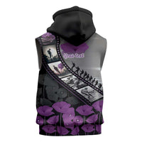 Personalised Remembering ANZAC Lest We Forget Sleeveless Zip Hoodie Vintage Film Frame Memorial Purple Poppy