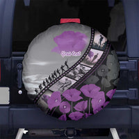 Personalised Remembering ANZAC Lest We Forget Spare Tire Cover Vintage Film Frame Memorial Purple Poppy
