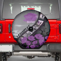 Personalised Remembering ANZAC Lest We Forget Spare Tire Cover Vintage Film Frame Memorial Purple Poppy