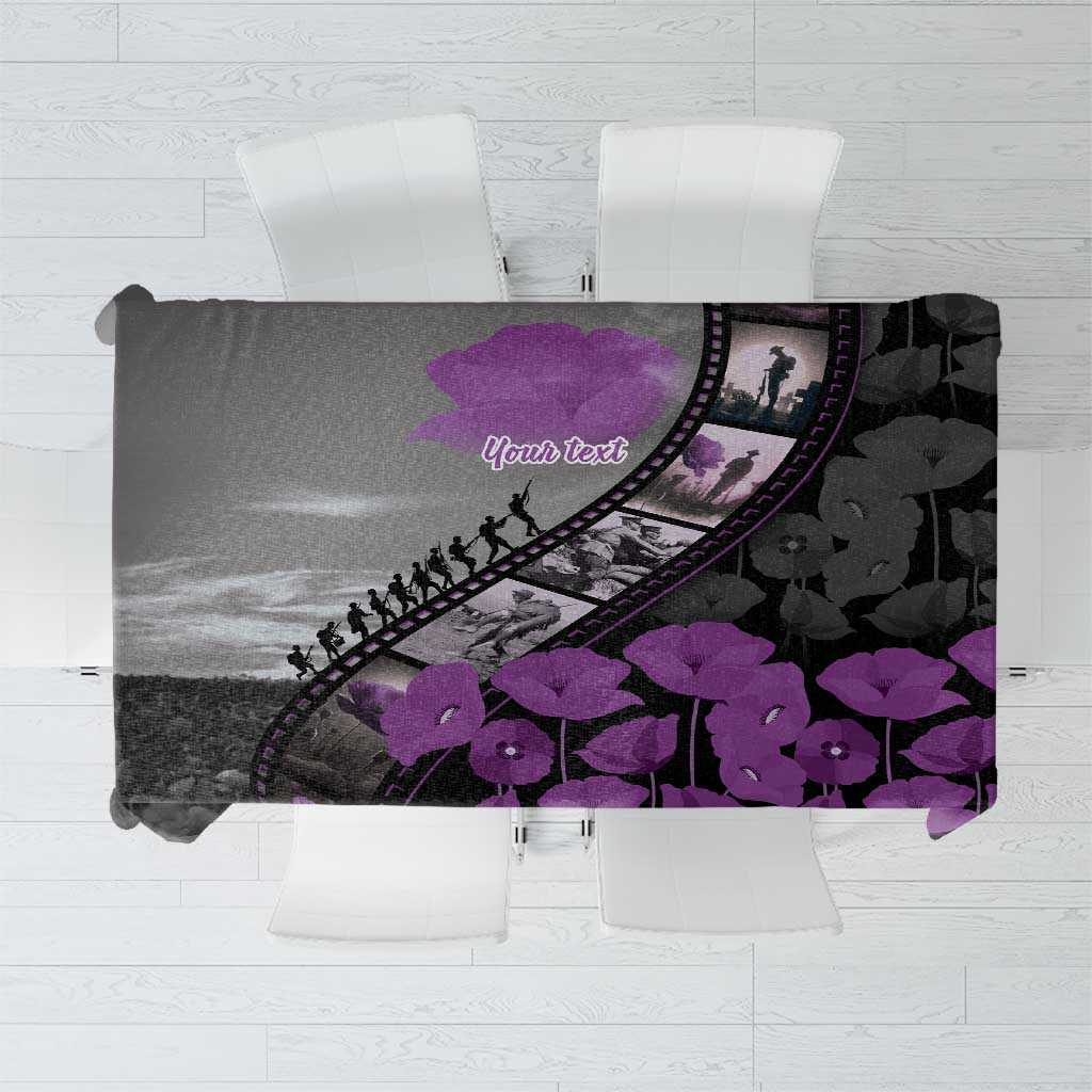 Personalised Remembering ANZAC Lest We Forget Tablecloth Vintage Film Frame Memorial Purple Poppy