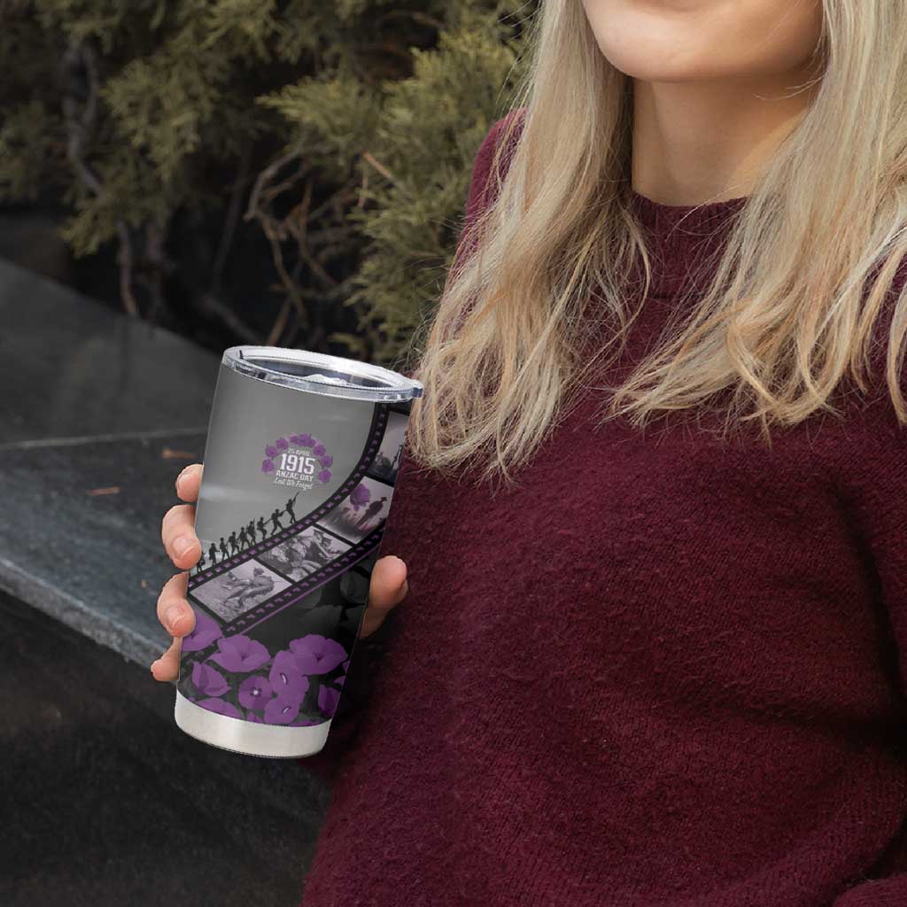 Personalised Remembering ANZAC Lest We Forget Tumbler Cup Vintage Film Frame Memorial Purple Poppy