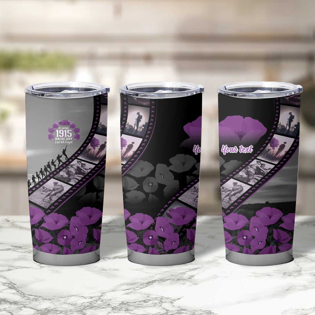 Personalised Remembering ANZAC Lest We Forget Tumbler Cup Vintage Film Frame Memorial Purple Poppy