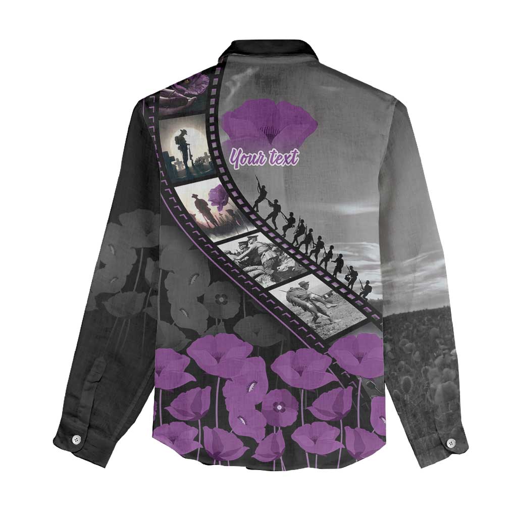 Personalised Remembering ANZAC Lest We Forget Women Casual Shirt Vintage Film Frame Memorial Purple Poppy