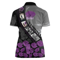 Personalised Remembering ANZAC Lest We Forget Women Polo Shirt Vintage Film Frame Memorial Purple Poppy