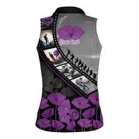 Personalised Remembering ANZAC Lest We Forget Women Sleeveless Polo Shirt Vintage Film Frame Memorial Purple Poppy LT9 - Polynesian Pride