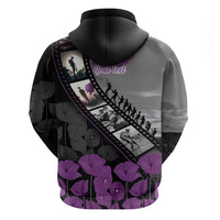 Personalised Remembering ANZAC Lest We Forget Zip Hoodie Vintage Film Frame Memorial Purple Poppy