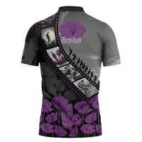 Personalised Remembering ANZAC Lest We Forget Zipper Polo Shirt Vintage Film Frame Memorial Purple Poppy