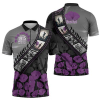 Personalised Remembering ANZAC Lest We Forget Zipper Polo Shirt Vintage Film Frame Memorial Purple Poppy