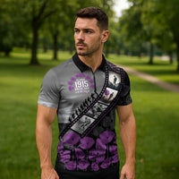 Personalised Remembering ANZAC Lest We Forget Zipper Polo Shirt Vintage Film Frame Memorial Purple Poppy