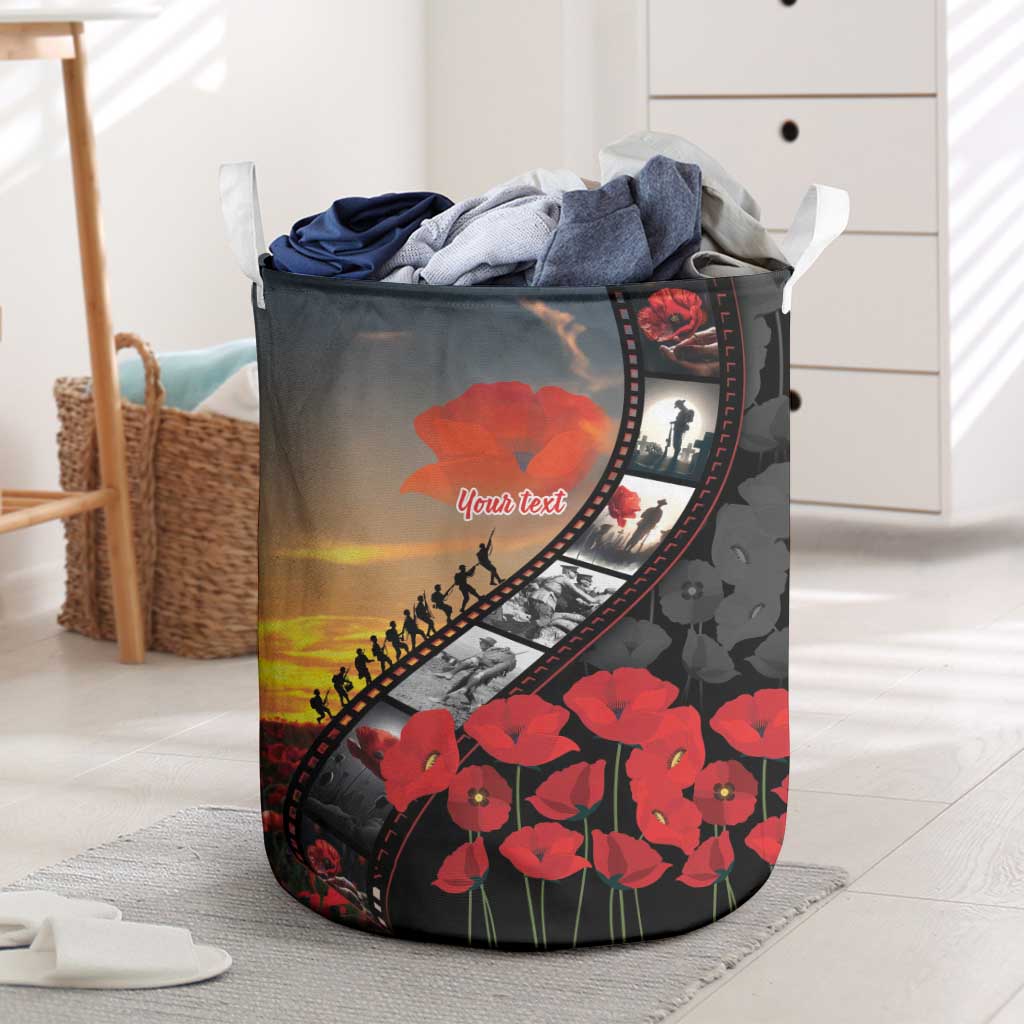 Personalised Remembering ANZAC Lest We Forget Laundry Basket Vintage Film Frame Memorial Red Poppy