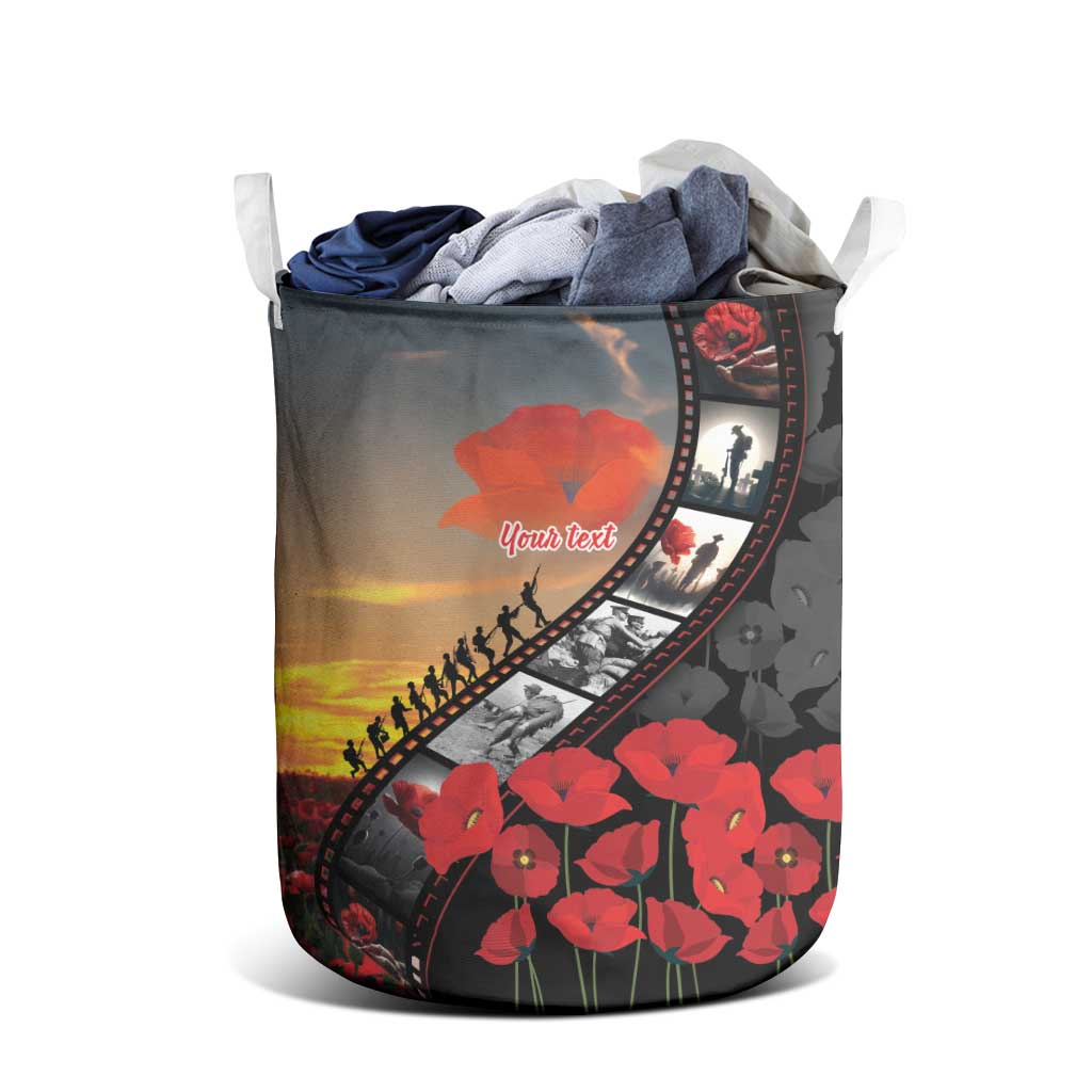 Personalised Remembering ANZAC Lest We Forget Laundry Basket Vintage Film Frame Memorial Red Poppy