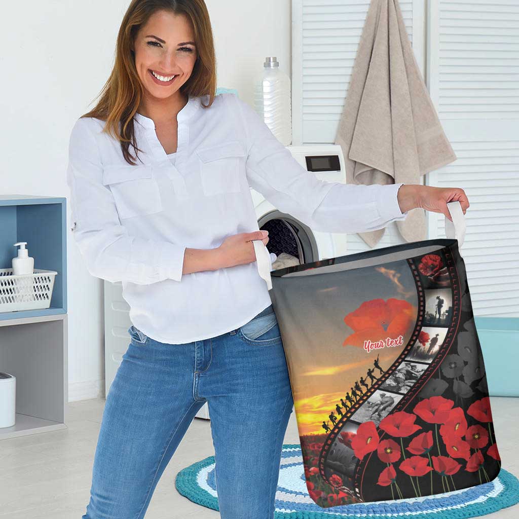 Personalised Remembering ANZAC Lest We Forget Laundry Basket Vintage Film Frame Memorial Red Poppy