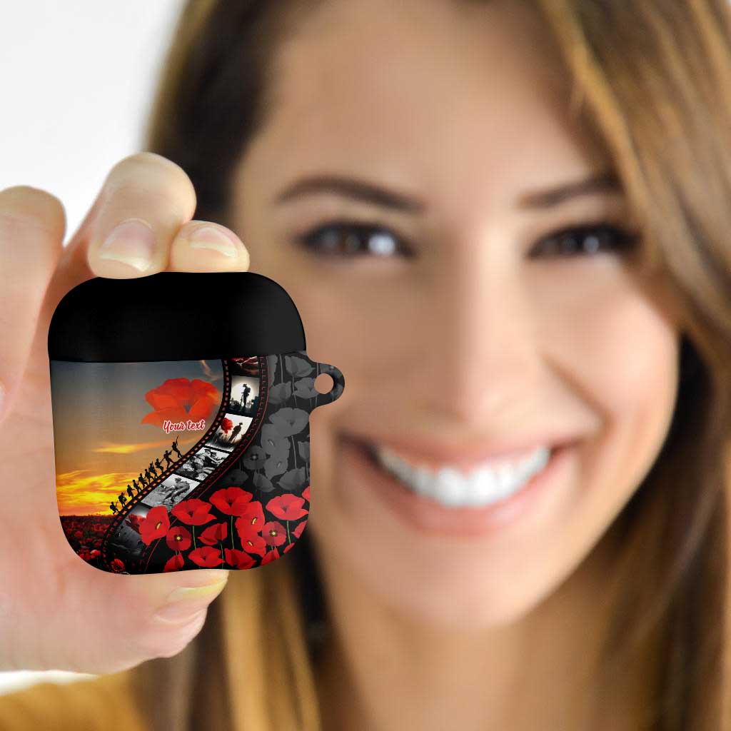 Personalised Remembering ANZAC Lest We Forget AirPods Case Vintage Film Frame Memorial Red Poppy