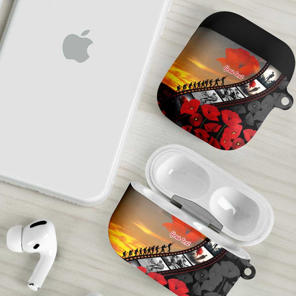 Personalised Remembering ANZAC Lest We Forget AirPods Case Vintage Film Frame Memorial Red Poppy