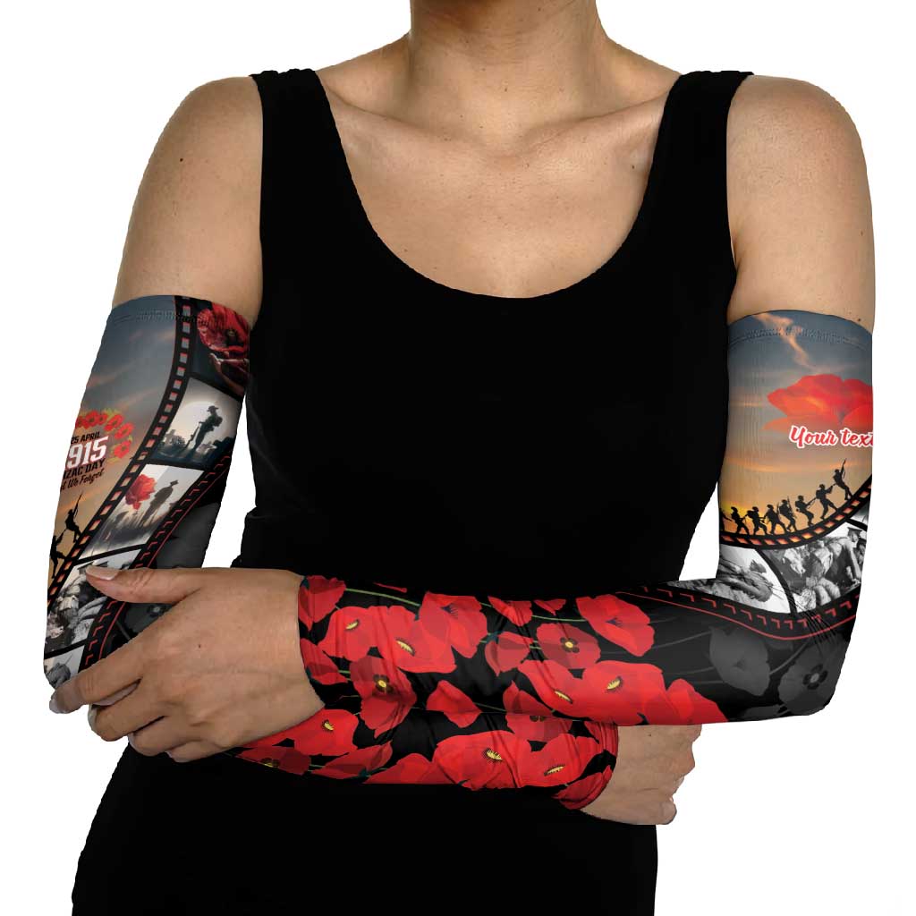 Personalised Remembering ANZAC Lest We Forget Arm Sleeves Vintage Film Frame Memorial Red Poppy