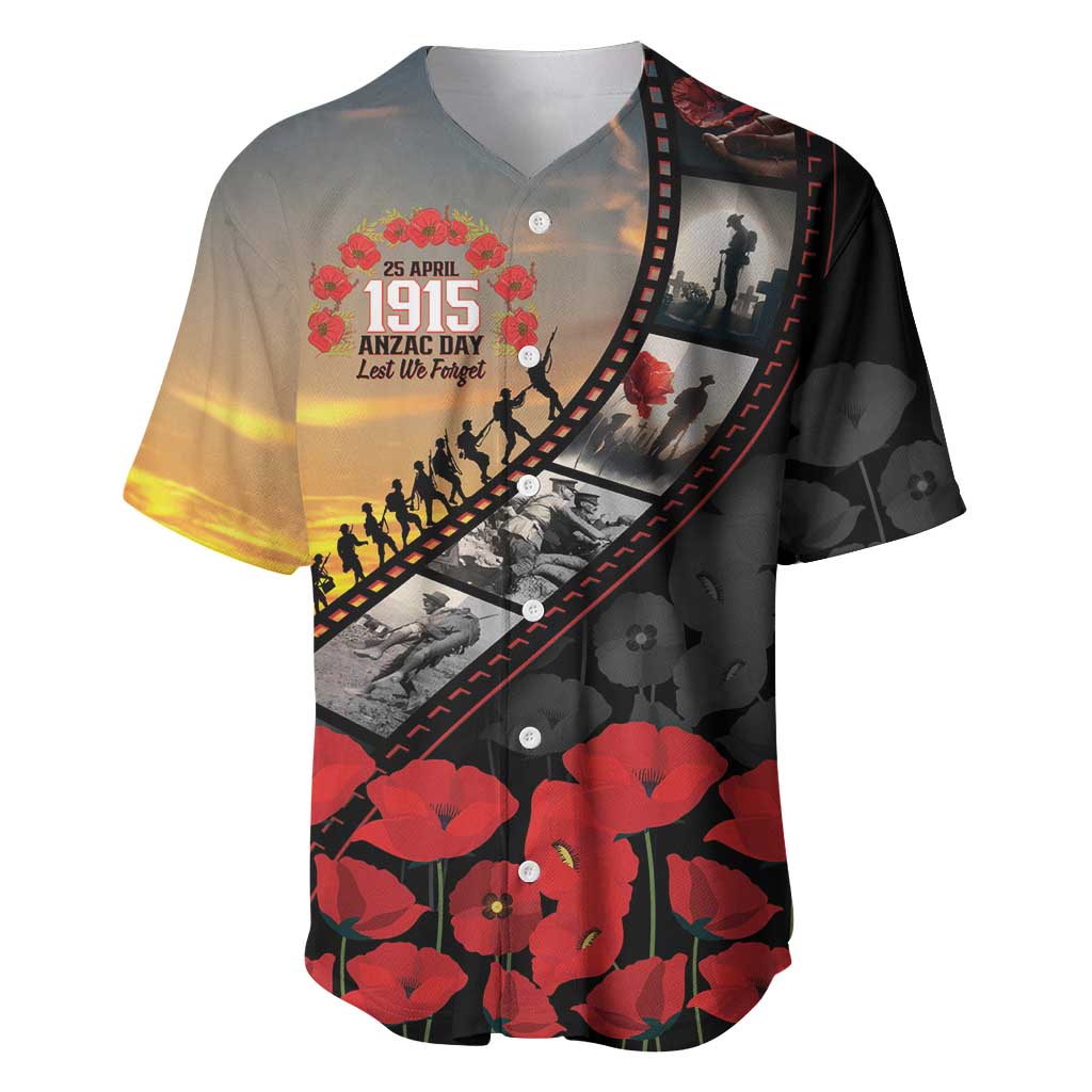 Personalised Remembering ANZAC Lest We Forget Baseball Jersey Vintage Film Frame Memorial Red Poppy