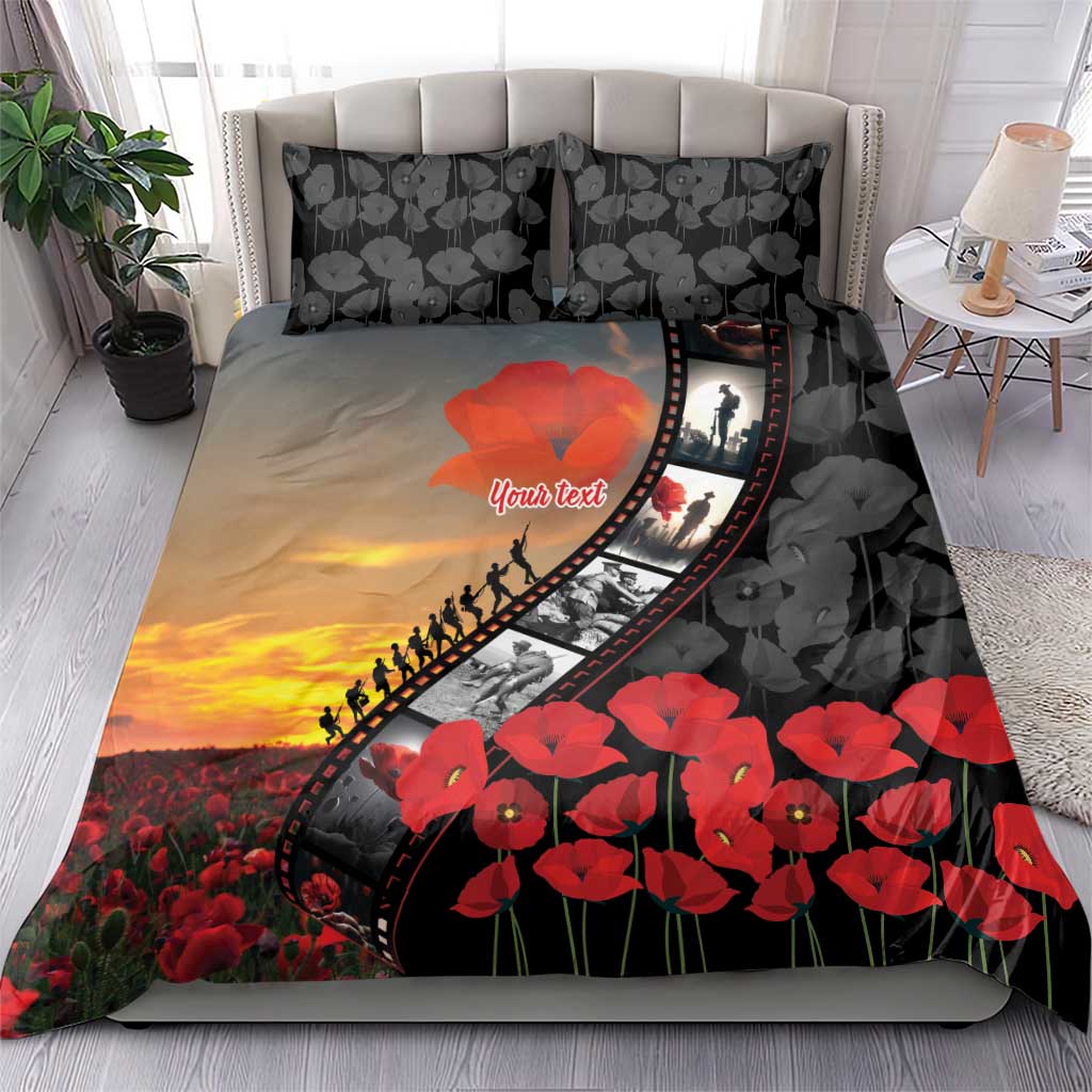 Personalised Remembering ANZAC Lest We Forget Bedding Set Vintage Film Frame Memorial Red Poppy