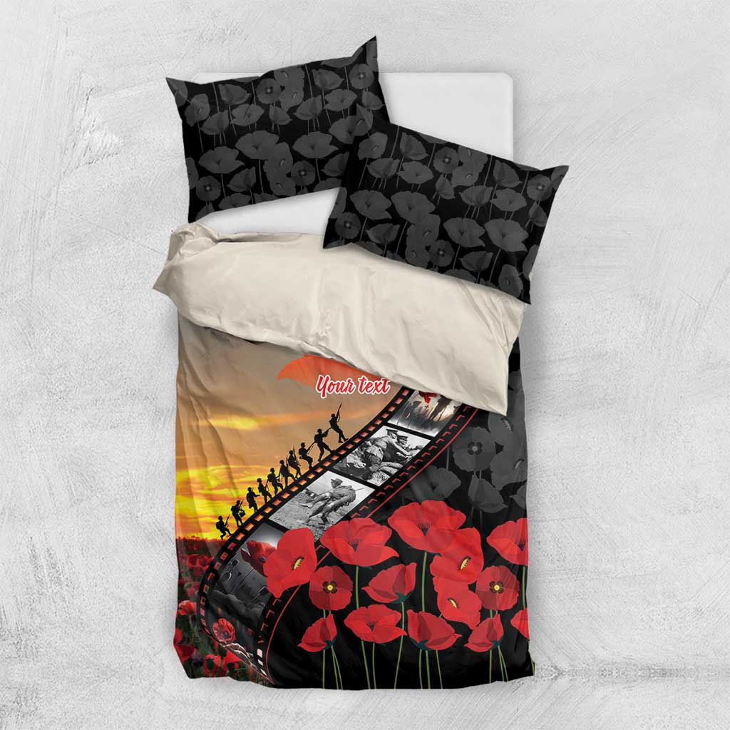 Personalised Remembering ANZAC Lest We Forget Bedding Set Vintage Film Frame Memorial Red Poppy