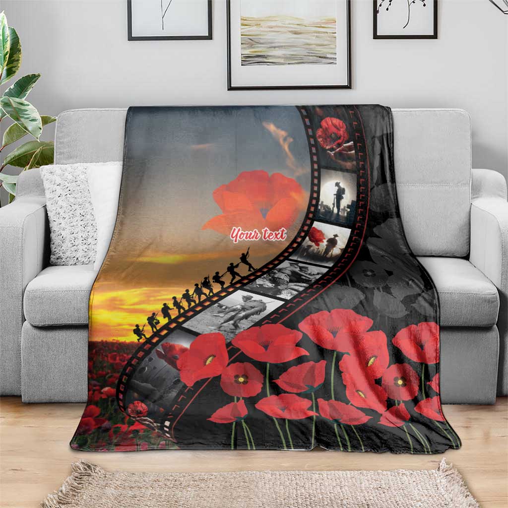 Personalised Remembering ANZAC Lest We Forget Blanket Vintage Film Frame Memorial Red Poppy