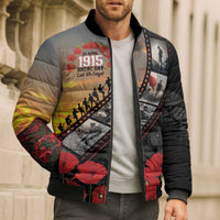 Personalised Remembering ANZAC Lest We Forget Bomber Puffer Jacket Vintage Film Frame Memorial Red Poppy