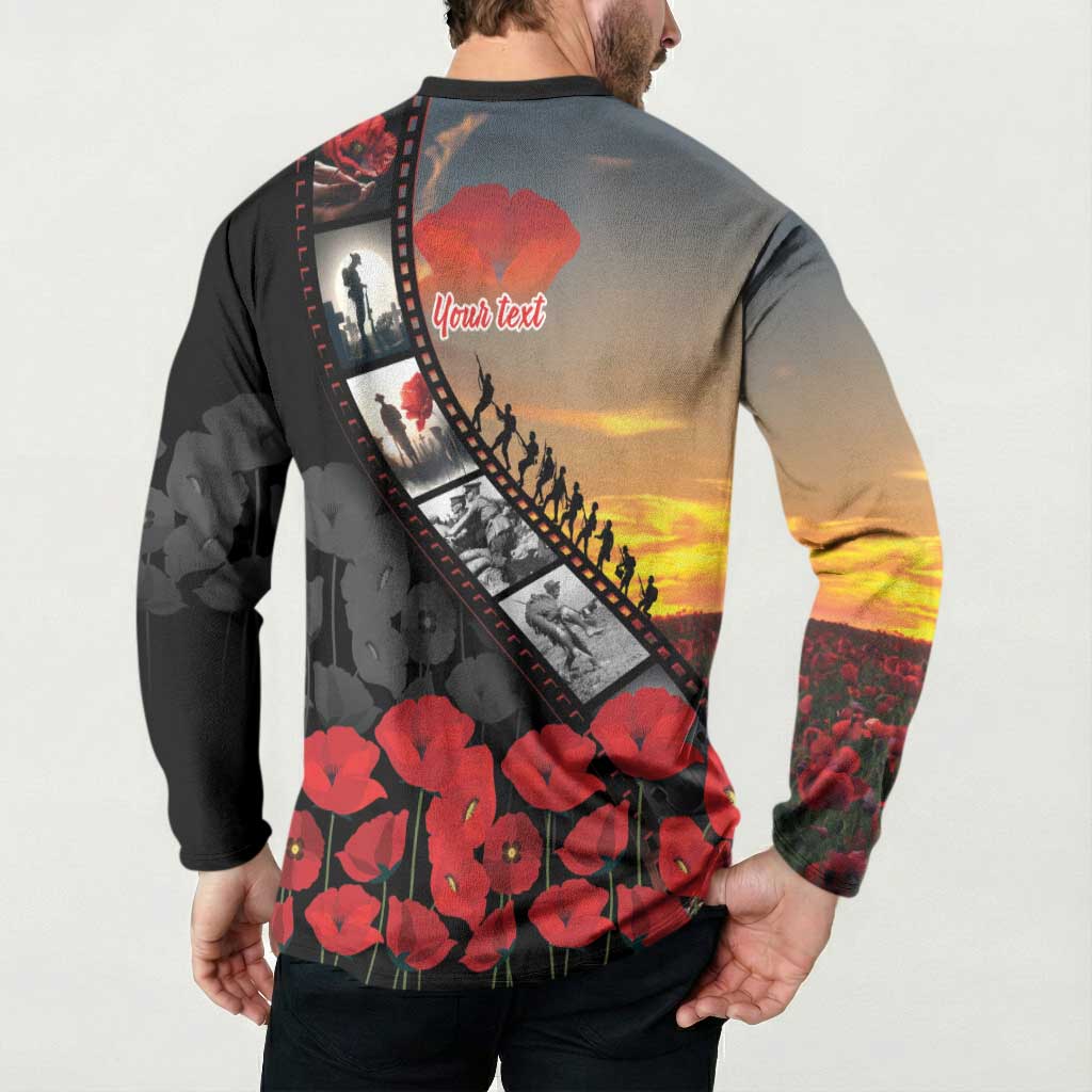 Personalised Remembering ANZAC Lest We Forget Button Sweatshirt Vintage Film Frame Memorial Red Poppy
