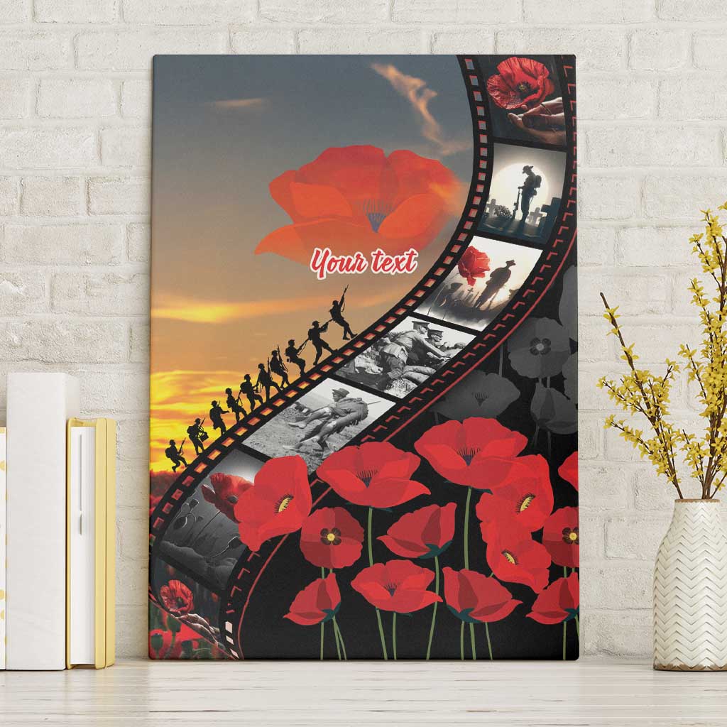 Personalised Remembering ANZAC Lest We Forget Canvas Wall Art Vintage Film Frame Memorial Red Poppy