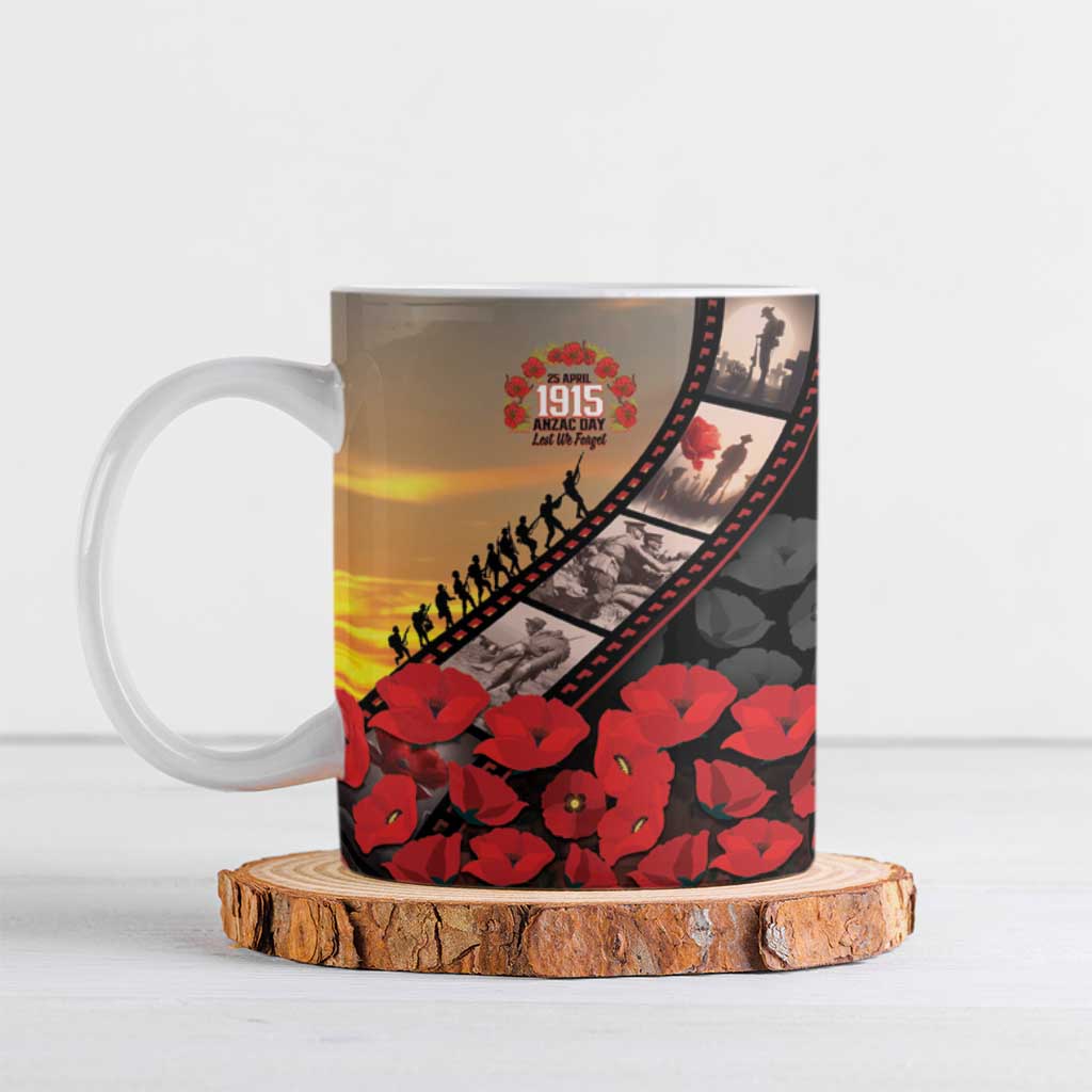 Personalised Remembering ANZAC Lest We Forget Ceramic Mug Vintage Film Frame Memorial Red Poppy