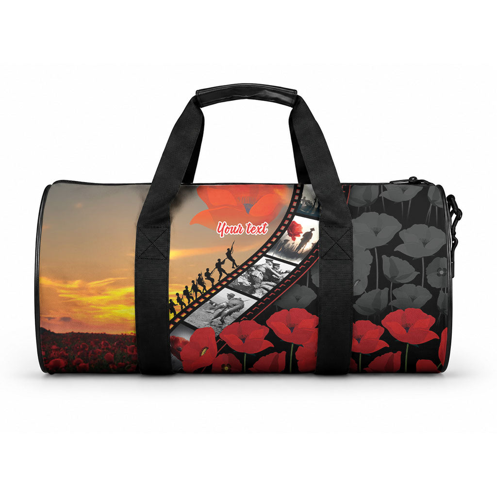 Personalised Remembering ANZAC Lest We Forget Duffle Bag Vintage Film Frame Memorial Red Poppy LT9 One size Red - Polynesian Pride