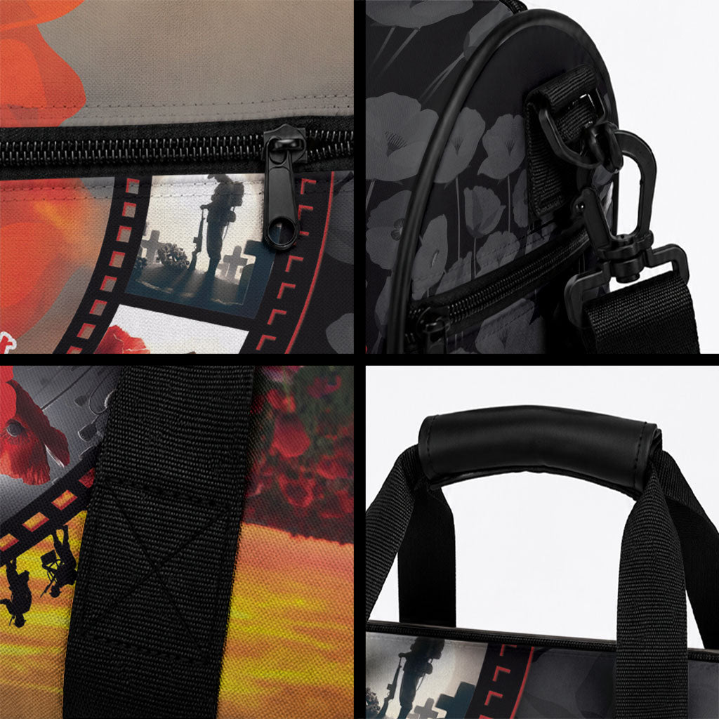 Personalised Remembering ANZAC Lest We Forget Duffle Bag Vintage Film Frame Memorial Red Poppy LT9 - Polynesian Pride