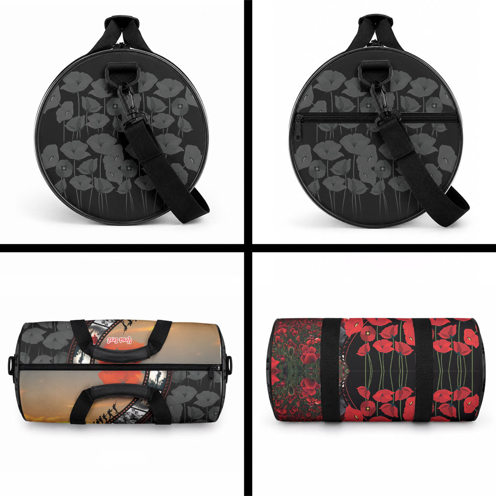 Personalised Remembering ANZAC Lest We Forget Duffle Bag Vintage Film Frame Memorial Red Poppy LT9 - Polynesian Pride
