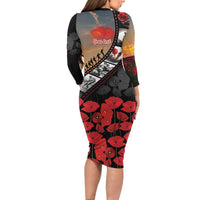 Personalised Remembering ANZAC Lest We Forget Family Matching Long Sleeve Bodycon Dress and Hawaiian Shirt Vintage Film Frame Memorial Red Poppy LT9 - Polynesian Pride