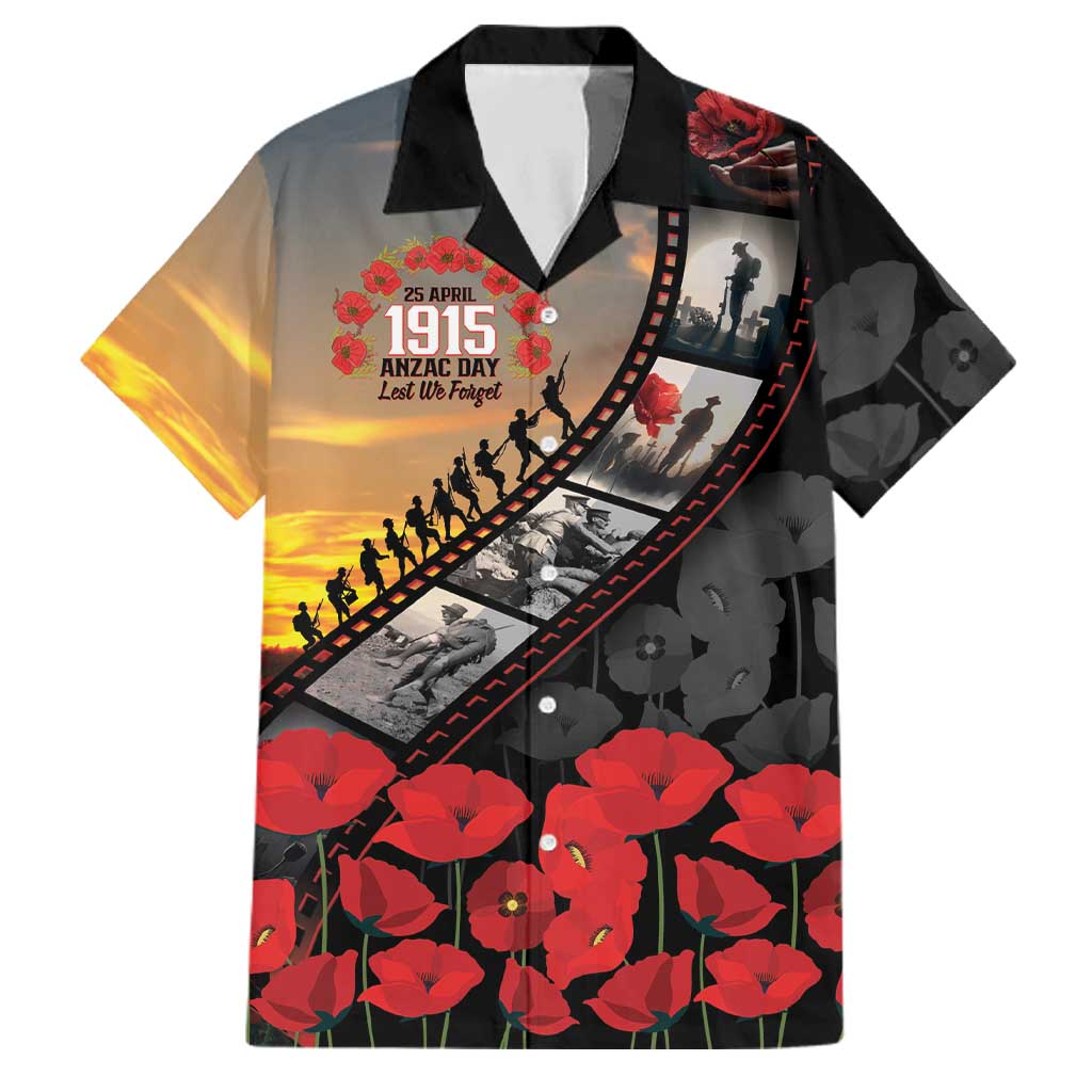 Personalised Remembering ANZAC Lest We Forget Family Matching Mermaid Dress and Hawaiian Shirt Vintage Film Frame Memorial Red Poppy LT9 Dad's Shirt - Short Sleeve Red - Polynesian Pride