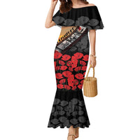Personalised Remembering ANZAC Lest We Forget Family Matching Mermaid Dress and Hawaiian Shirt Vintage Film Frame Memorial Red Poppy LT9 Mom's Dress Red - Polynesian Pride