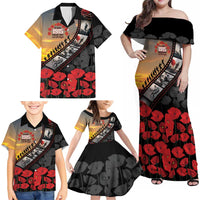 Personalised Remembering ANZAC Lest We Forget Family Matching Off Shoulder Maxi Dress and Hawaiian Shirt Vintage Film Frame Memorial Red Poppy LT9 - Polynesian Pride