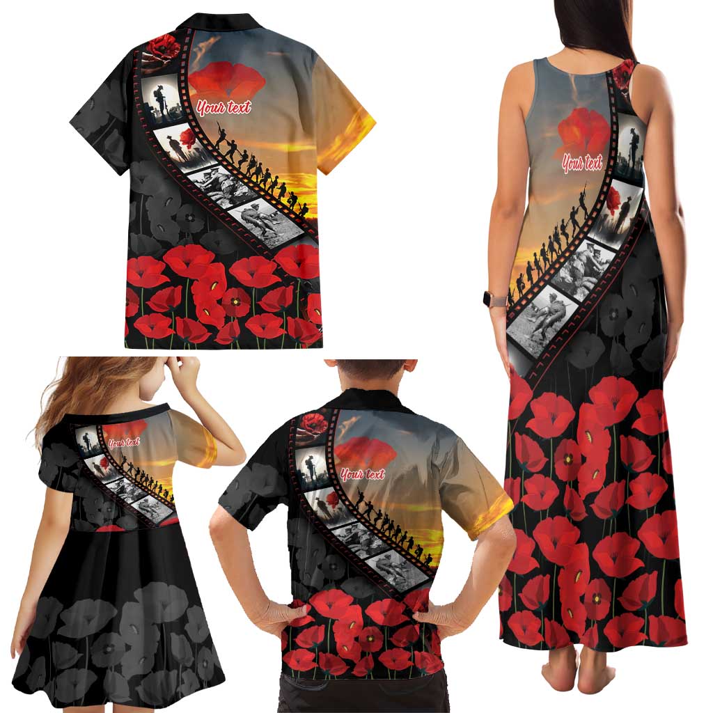 Personalised Remembering ANZAC Lest We Forget Family Matching Tank Maxi Dress and Hawaiian Shirt Vintage Film Frame Memorial Red Poppy LT9 - Polynesian Pride