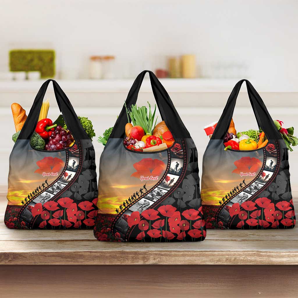 Personalised Remembering ANZAC Lest We Forget Grocery Bag Vintage Film Frame Memorial Red Poppy