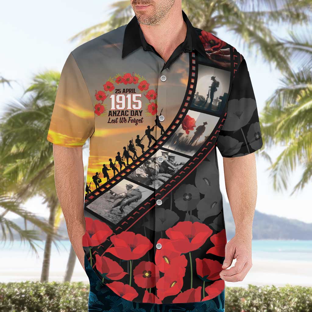 Personalised Remembering ANZAC Lest We Forget Hawaiian Shirt Vintage Film Frame Memorial Red Poppy
