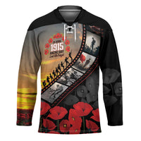 Personalised Remembering ANZAC Lest We Forget Hockey Jersey Vintage Film Frame Memorial Red Poppy
